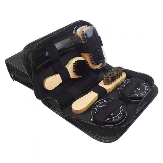 Set di pulitori per scarpe - Pennello per pulire le scarpe - Manico in legno - Set di pulizia - Borsa di stoccaggio - Adatto per scarpe in pelle - Strumenti per pulire le scarpe