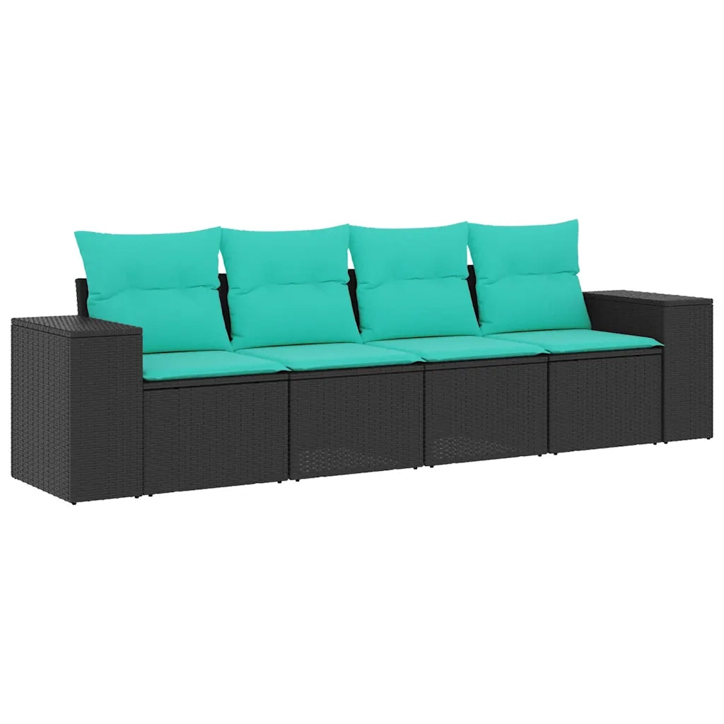Salotto da Giardino-Set Divani da Giardino 4 pz con Cuscini Nero in Polyrattan 744860