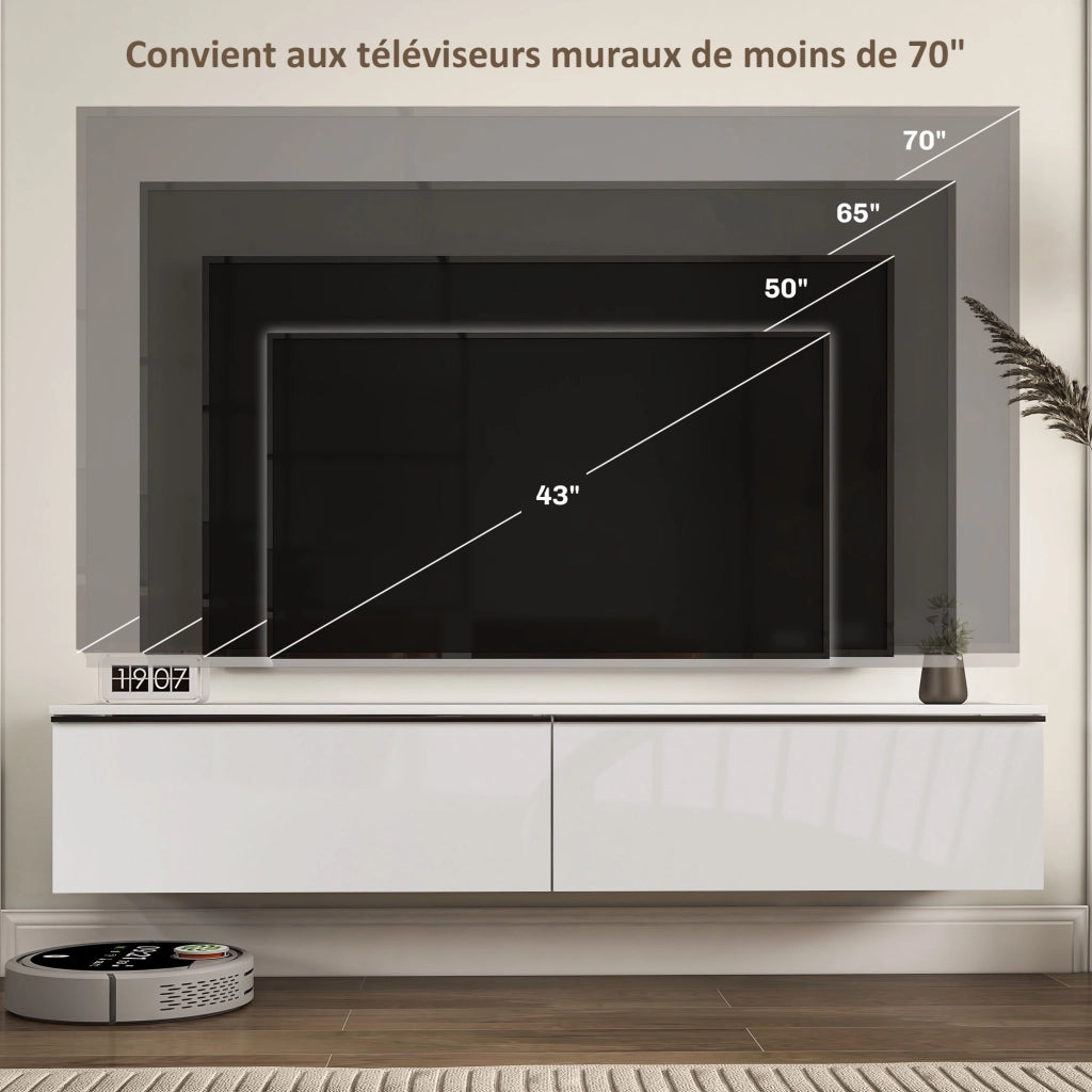 Mobile TV sospeso con ante ¨C zephmum ¨C bianco, effetto lucido, per TV fino a 70 pollici
