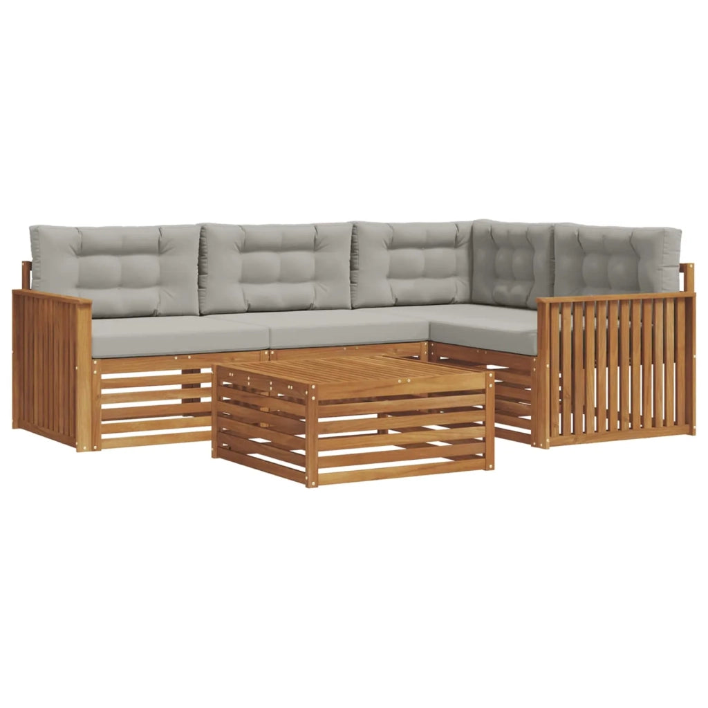 Set di divani da esterno 5 pcs Grigio Naturale e Chiaro