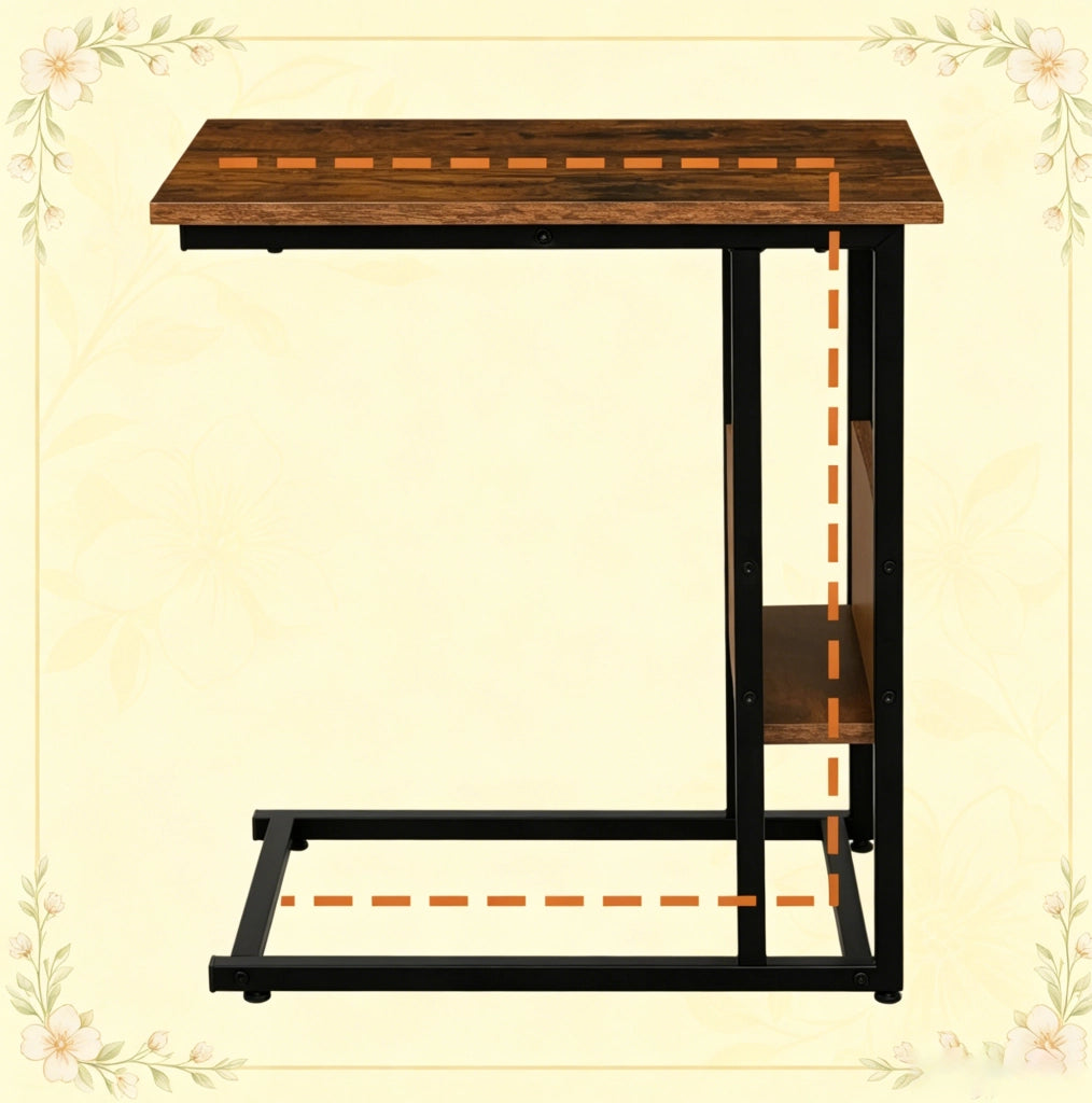 Tavolino laterale a C 55x36x59，5 cm in legno e metallo marrone rustico per divano