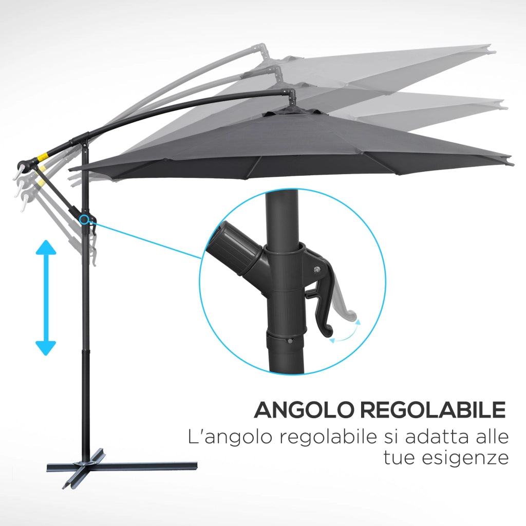 Ombrellone da Giardino Decentrato in Acciaio Ø3m  Grigio