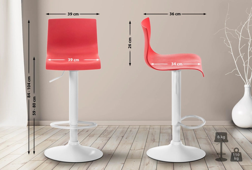 Sgabello Hover in polipropilene e metallo rosso,Metallo bianco opaco