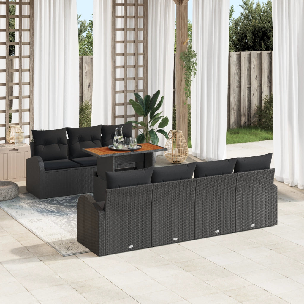 Set Divano da Giardino  8 Pezzi con Cuscini Nero Polyrattan