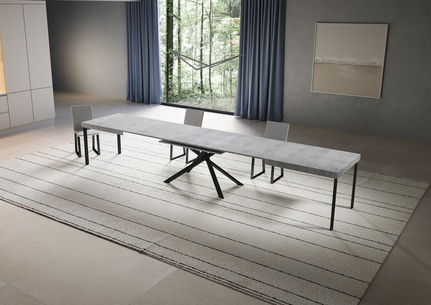 Tavolo Allungabile 200-460x90x77 cm Niket Cemento Gambe Antracite