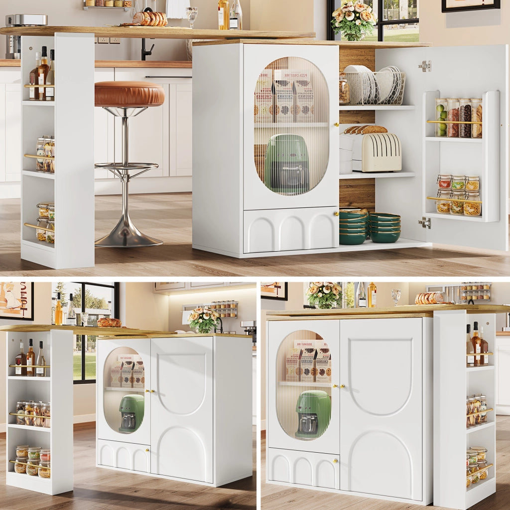 Isola cucina girevole con contenitore 138x39x105 cm bianca
