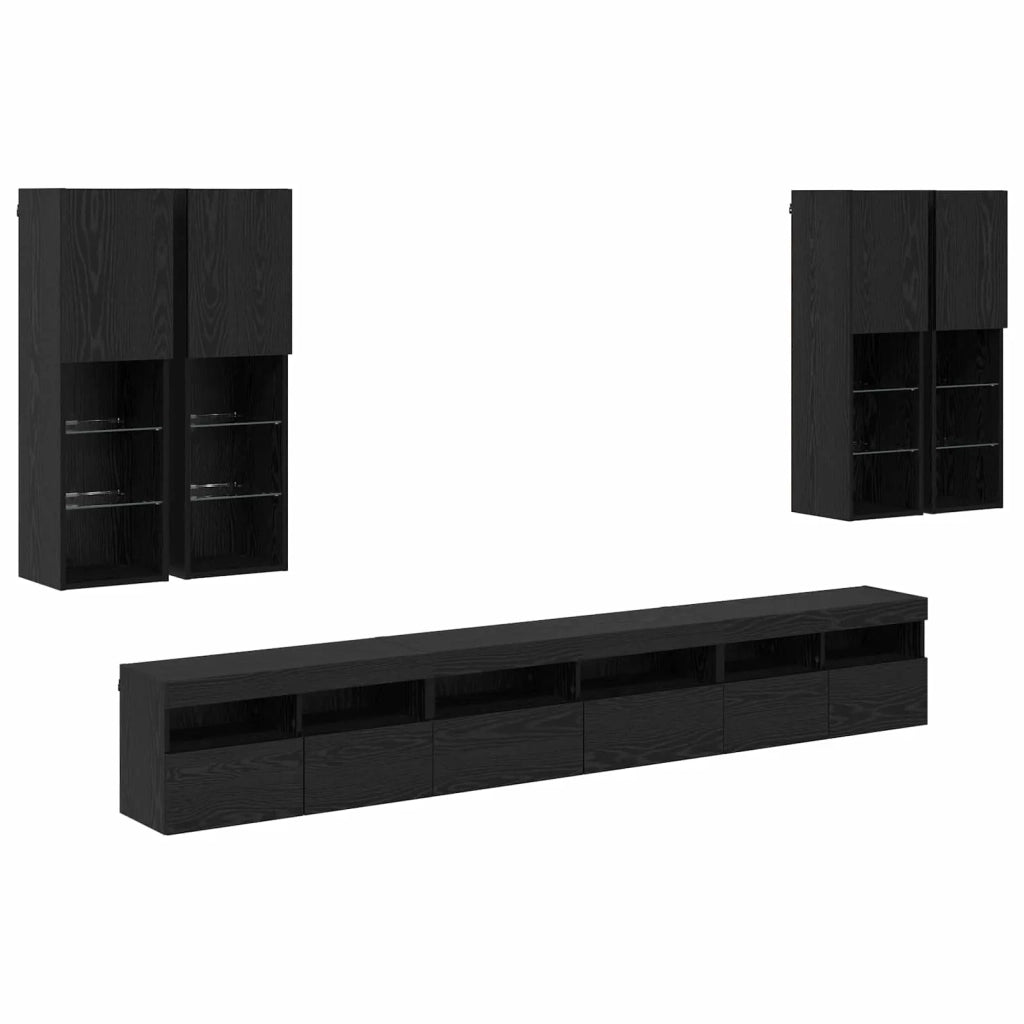 Set di Mobiletto da TV a Parete 7 pcs Rovere Nero 3402799