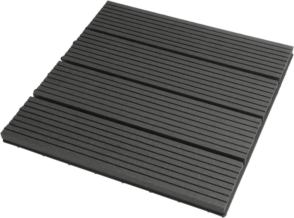 22 pezzi DIY Piastrella da giardino Terrazza Mattonelle Pavimento per casa in WPC Doghe Legno 30x30 cm Carbone-Nero