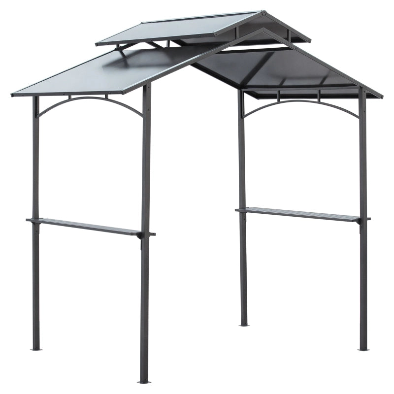 Padiglione Per Barbecue Con Tetto Antifiamma 240 X 150 Cm Acciaio Nero Marrone Con 2 Ripiani Laterali