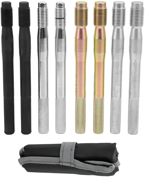 Set di Pennelli di Allineamento 8 pezzi - Strumento di Posizionamento di Montaggio - M14 x 1,5 / M14 x 1,25 / M12 x 1,5 / M12 x 1,25 - Adatto per la maggior parte delle Auto - Lunghezza Totale 135 mm - Facile da Usare - Pennelli di Allineamento per Ruote