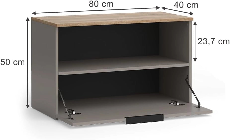 Credenza Wido, Grigio, 80 x 50 cm con 1 scomparto chiuso, adatto per la conservazione di oggetti domestici