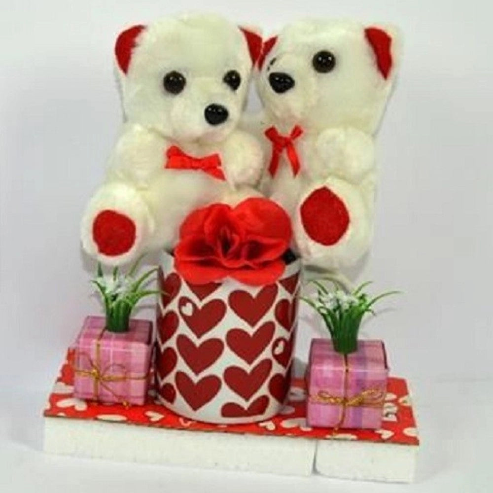 Trade Shop - Coppia Peluche Orsetti Con Tazzone Fiore Idea Regalo Per San Valentino 4 Modelli -