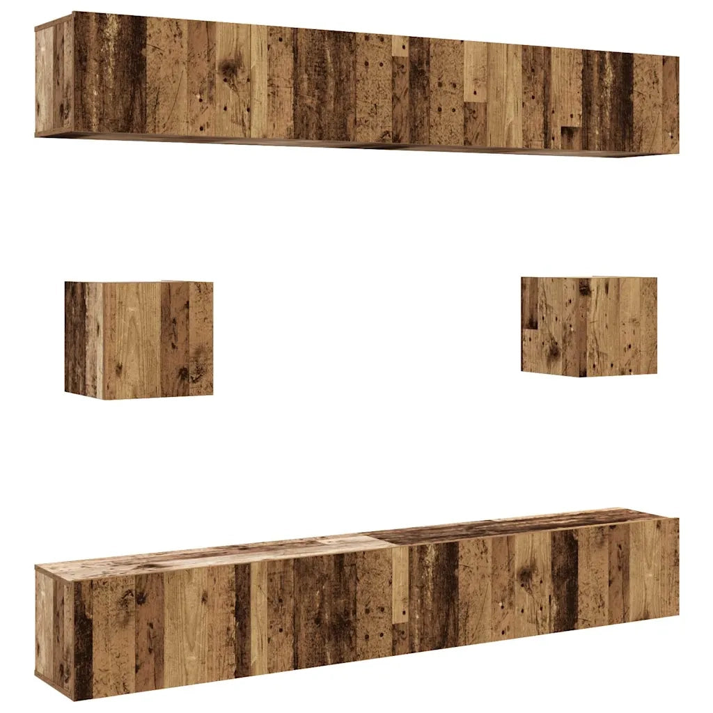 Set Mobile TV 6 pz-Credenza per TV Montato a Parete Legno Antico in Truciolato 484381