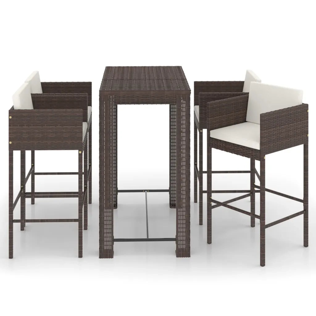 Set da Bar da Giardino 5 pz con Cuscini in Polyrattan Marrone 3094783