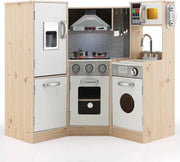 Cucina Giocattolo Legno per Bambini con Macchina del Ghiaccio, Telefono, Lavatrice, Forno, Microonde, Lavello e Rubinetto, Funzione Luci e Suoni, 3+ Anni