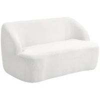 Divano 2 Posti, Design Curvo, Divano Imbottito con Rivestimento in Pile, per Soggiorno, Camera da Letto, Home Office, Bianco crema