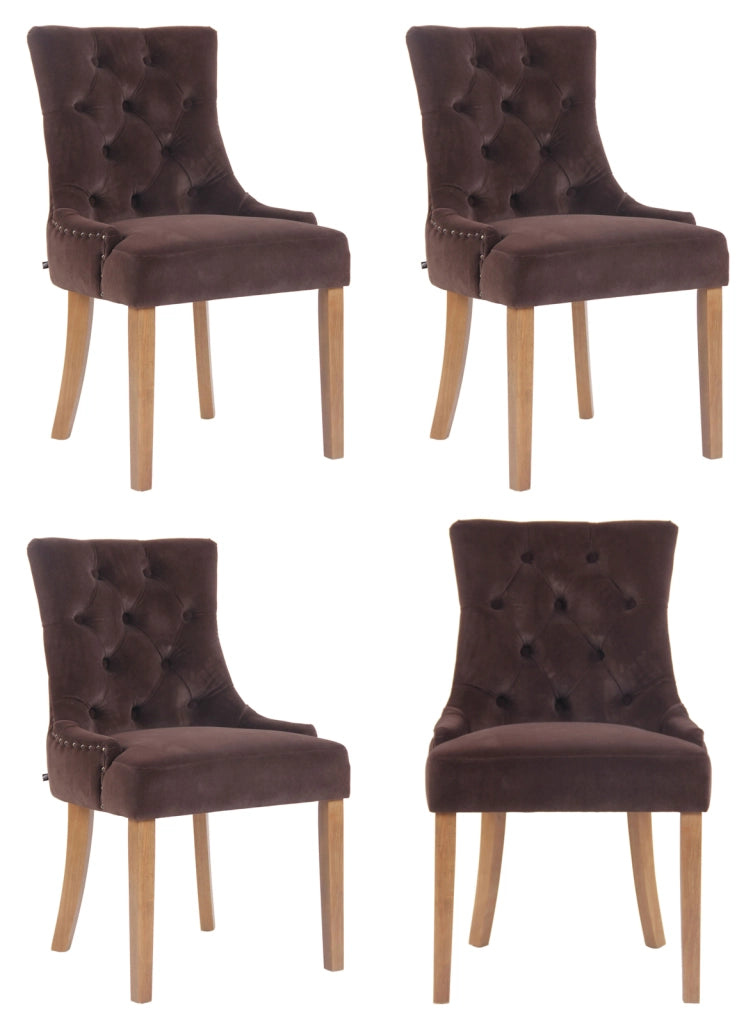 Set 4 poltrone pranzo Aberdeen in velluto marrone,antico chiaro