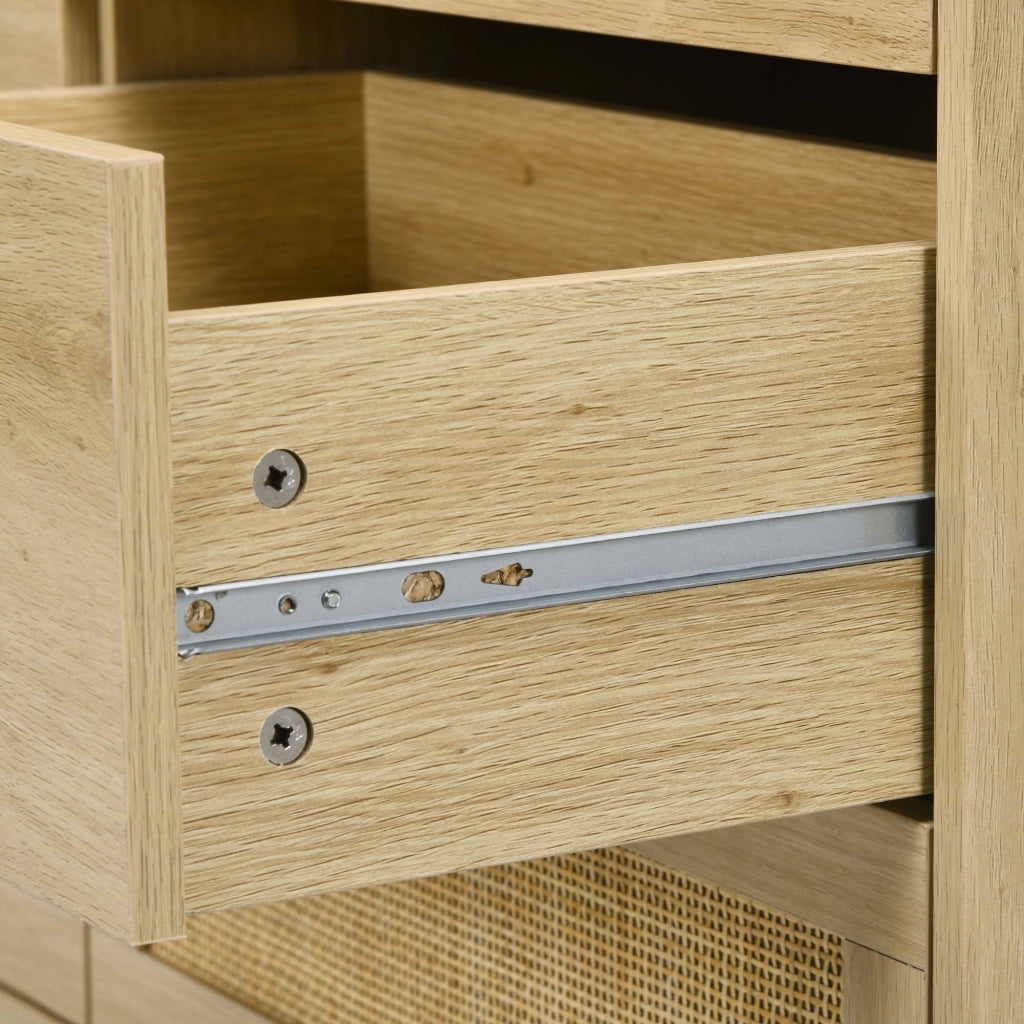 Cassettiera 6 Cassetti Stile Boho 110x40x69 cm in Legno e Rattan Rovere