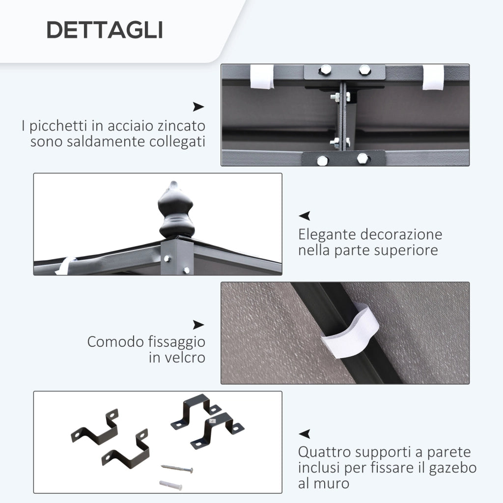 Gazebo Pergola da Giardino 3x3m ¨C zephmum ¨C Grigio con Tenda Impermeabile