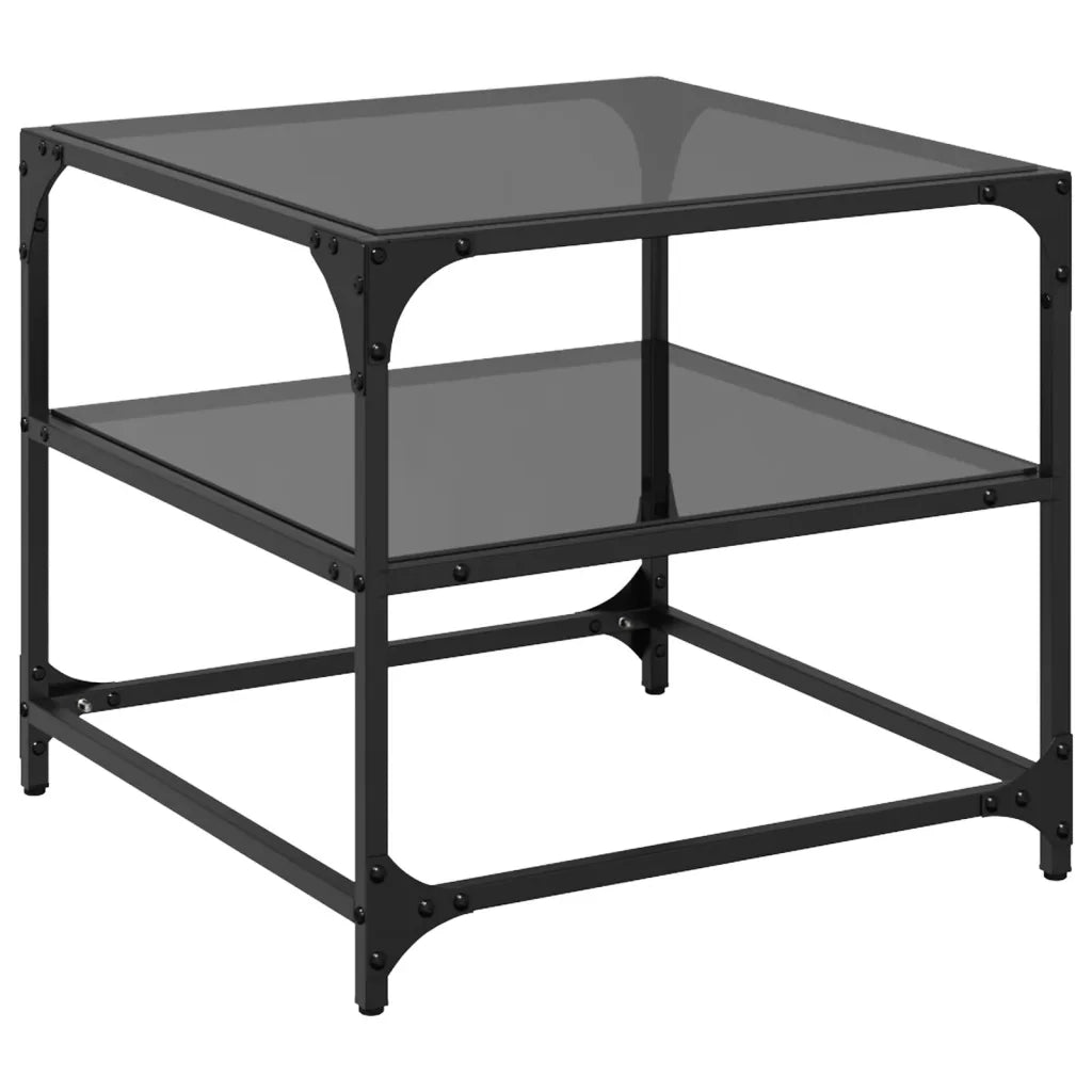 Tavolini da Salotto con Piano Vetro Nero 2pz 50x50x45cm Acciaio 846009