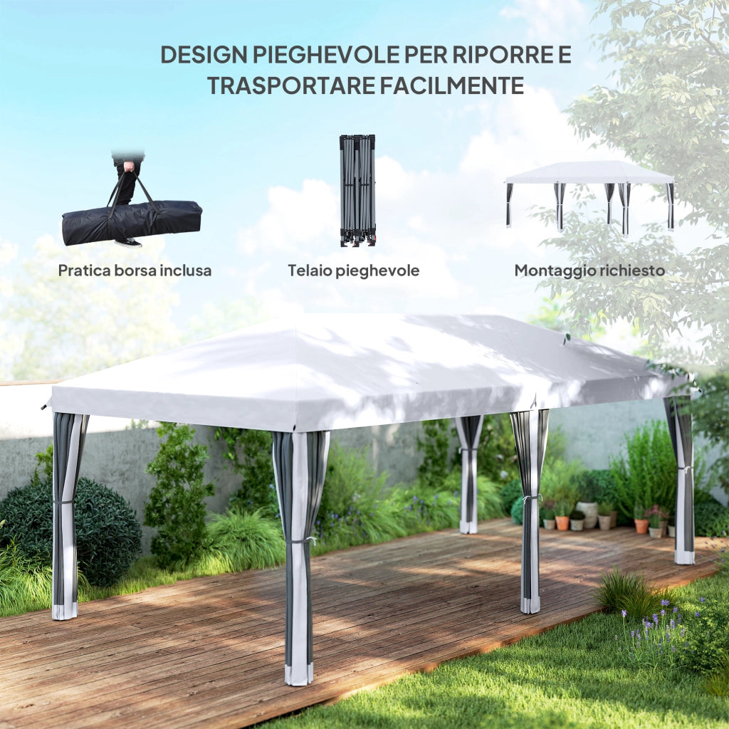 Gazebo da Giardino Pieghevole con Zanzariera ¨C Zephmum ¨C 6x3 m Crema