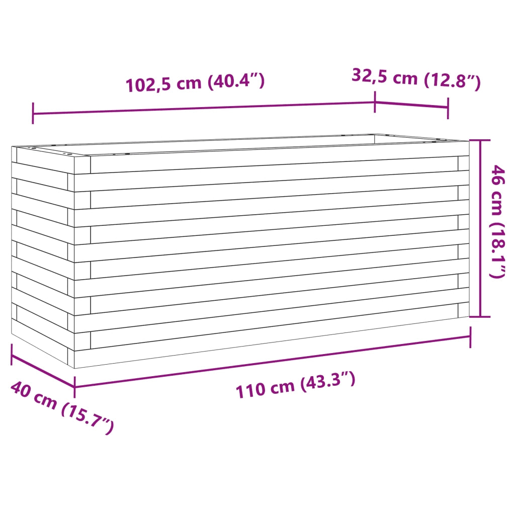 Fioriera | Cassetta per fiori | Vaso Giardino Marrone Cera 110x40x46 cm Legno Massello Pino