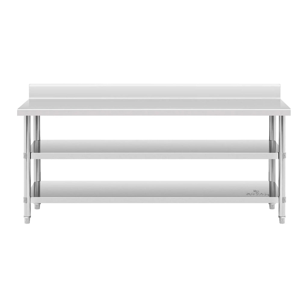 Tavolo da lavoro in acciaio inox con alzatina - 200 x 90 x 16,5 cm - 240 kg - 2 ripiani 14_0007309
