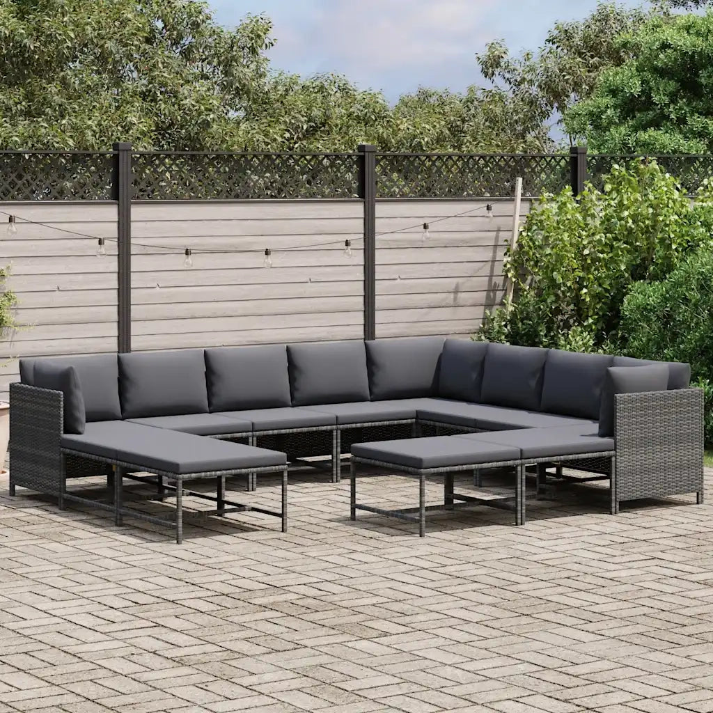 Set Divani da Giardino 12 pz con Cuscini in Polyrattan Grigio