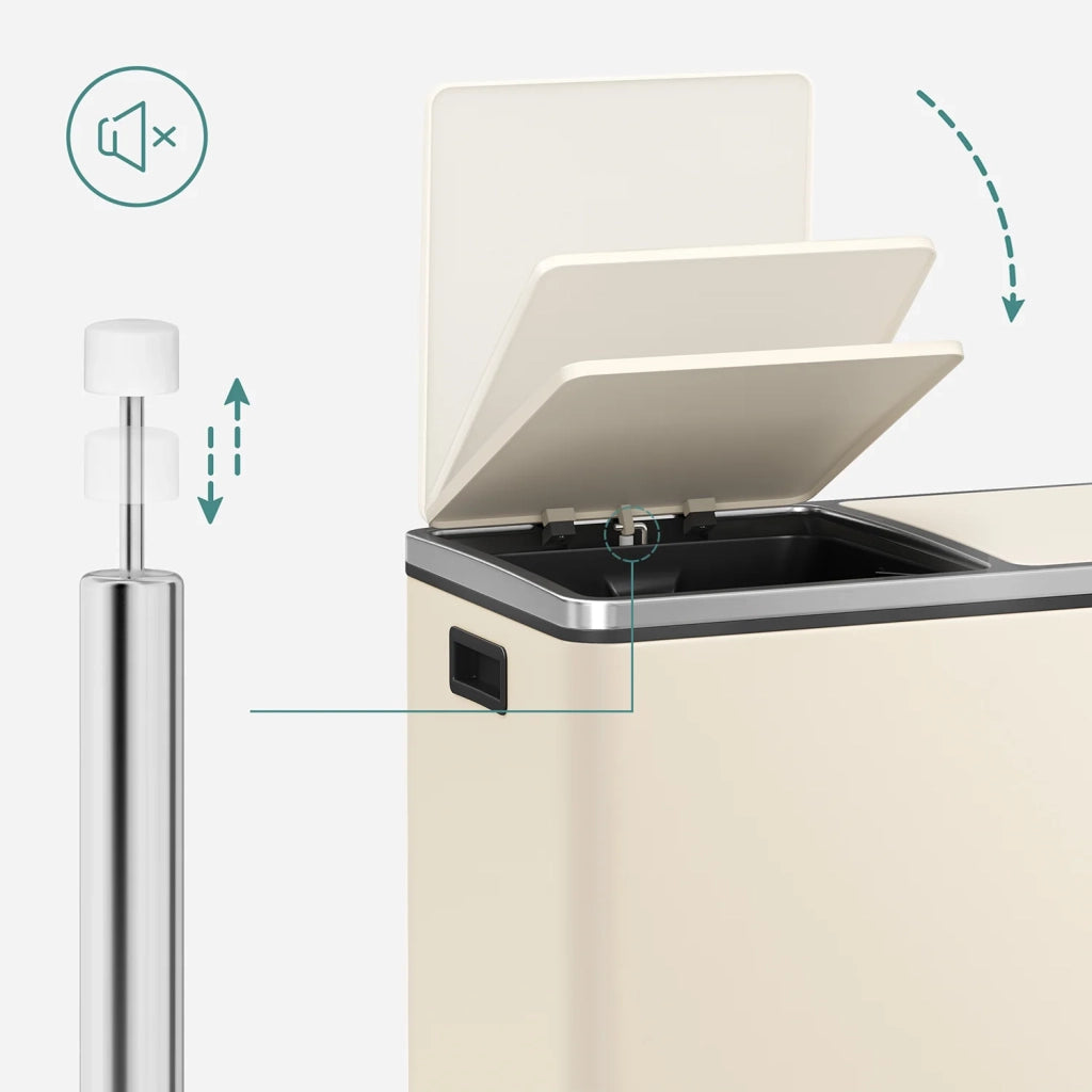 Pattumiera a 2 pedali con doppio scomparto 2 x 30 litri acciaio inox anti-impronta secchio interno in plastica con manico bianco 12_0007158