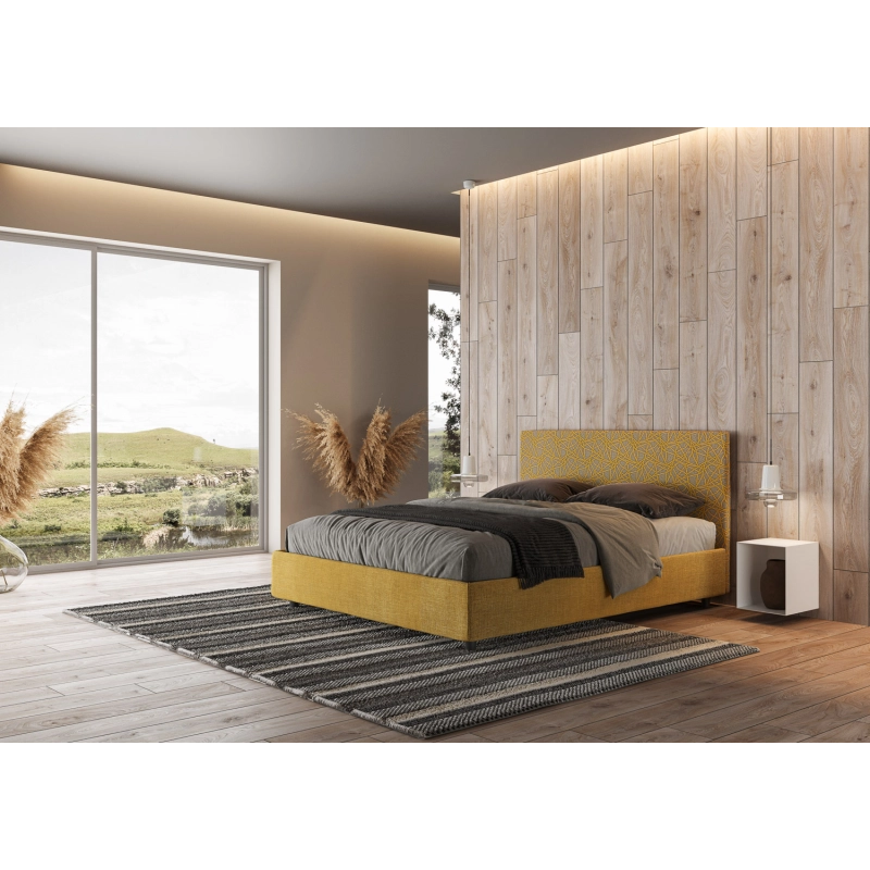 Letto imbottito Matrimoniale 160x210 cm tessuto Era Arla - Contenitore,Giallo/Giallo