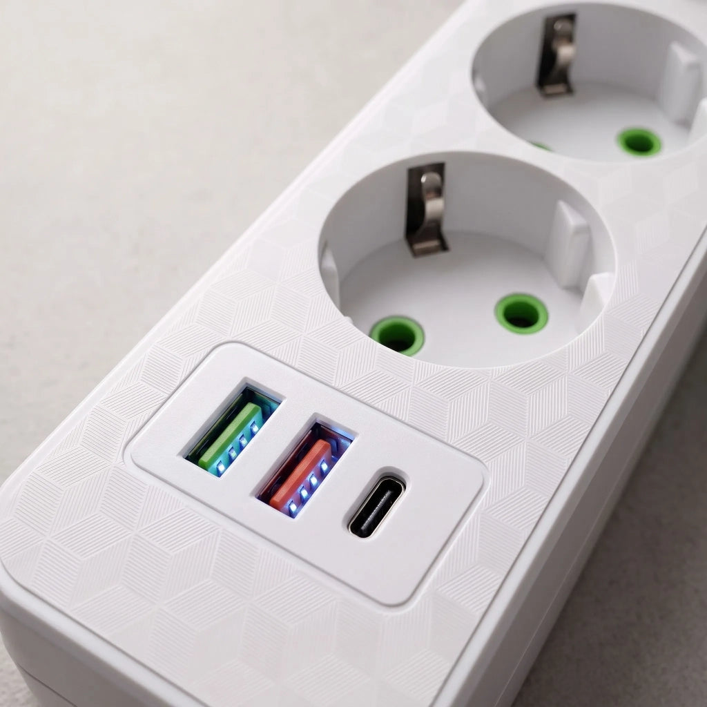 Multipresa Con Prolunga, 5 Prese + 2 Porte Usb-a + Usb-c Jnh023-4a White