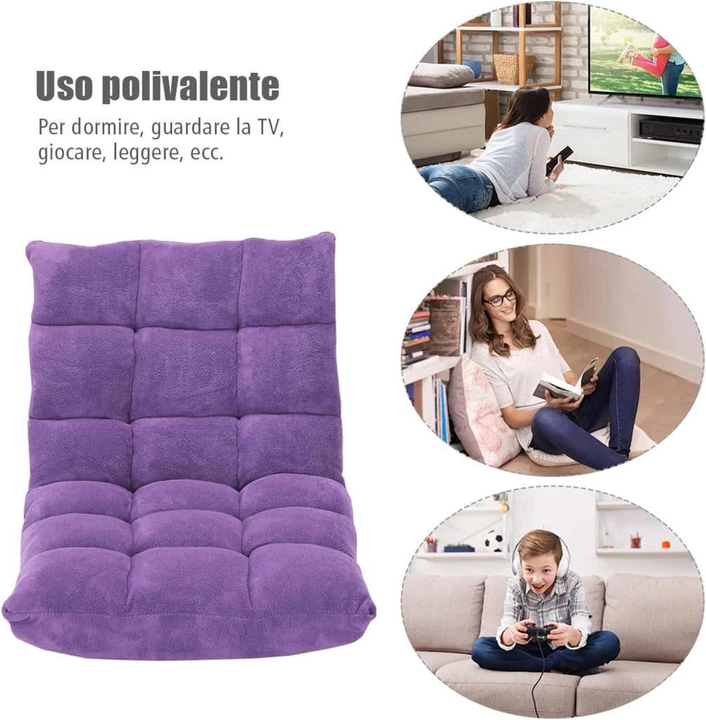 Sedia da Pavimento, Sedia Imbottita Regolabile in 14 Posizioni, Poltrona Salotto per Relax, Yoga, Lettura (Viola)