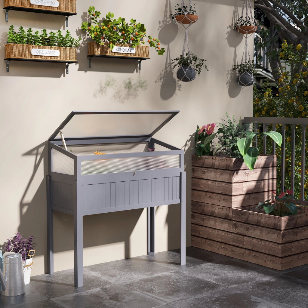 Hochbeet 2-in-1 con serra ¨C zephmum ¨C Polycarbonat Grigio 120x54x112/122 cm