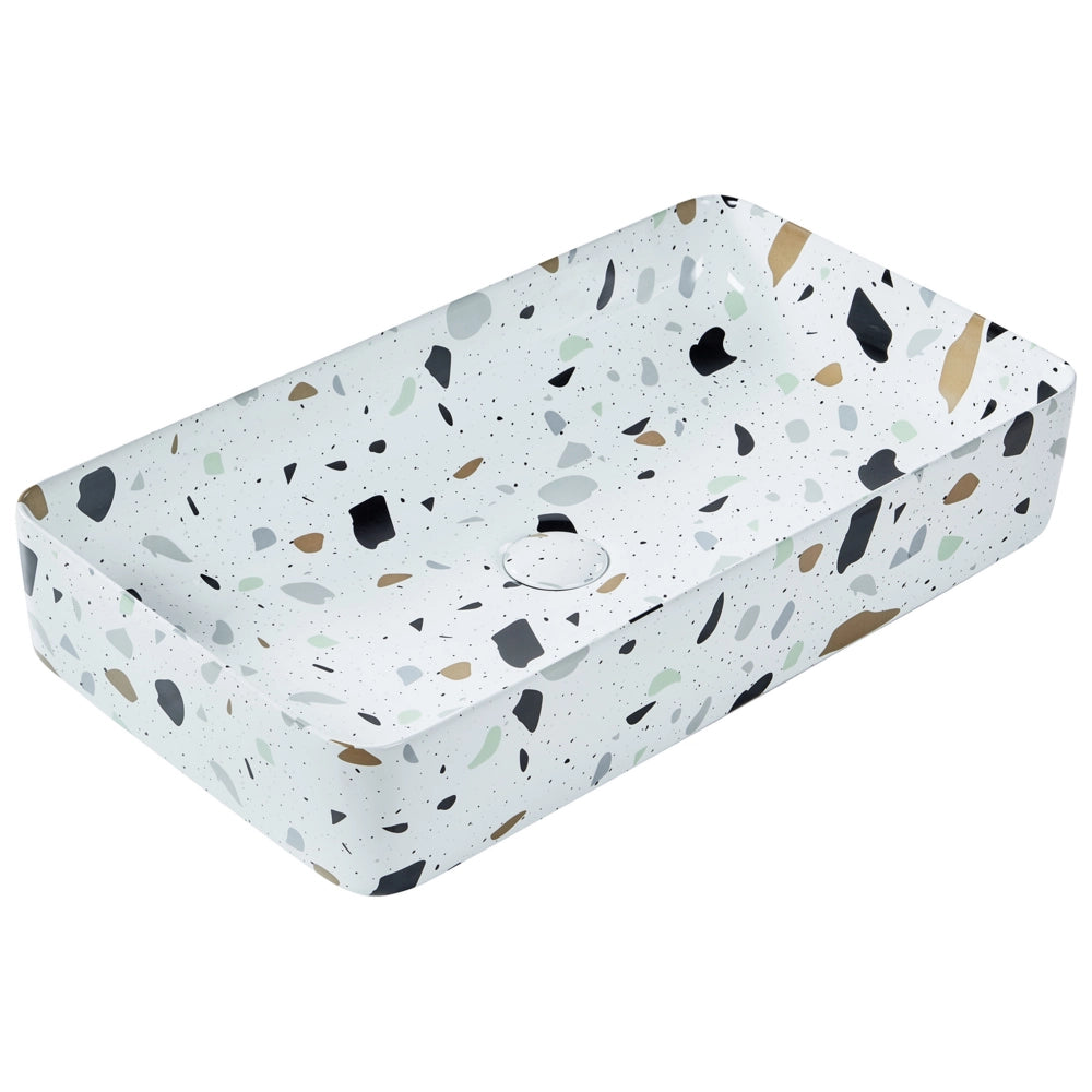 Lavabo da appoggio in ceramica effetto terrazzo bianco 51 x 34 cm Lavello da bagno rotondo