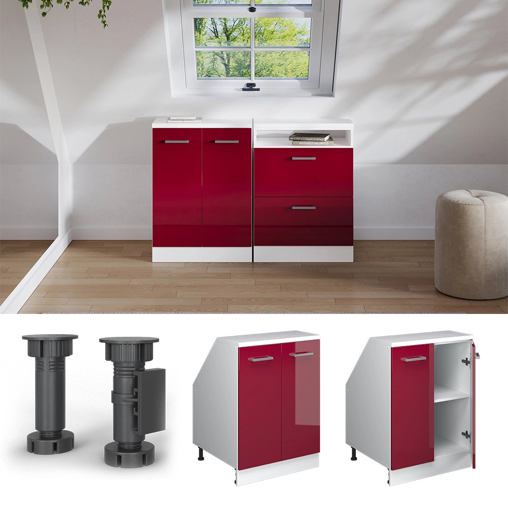 Mobile sottotetto Rion Rosso lucido/Bianco 60 x 83.8 cm con 2 porte, carcassa 60 cm profondità Vicco