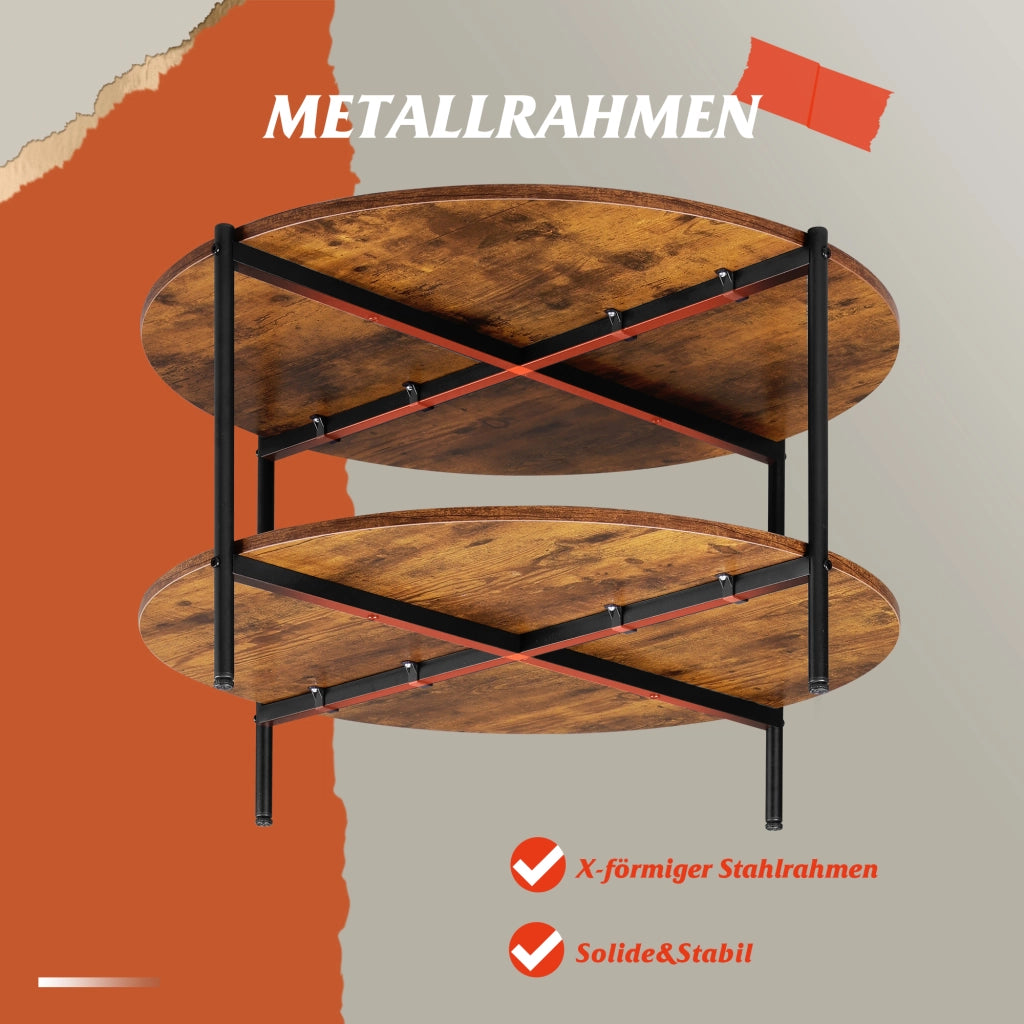 Tavolino da caff¨¨ rotondo ¨C Zephmum ¨C Vintage marrone-nero, metallo e legno, 60x60x45