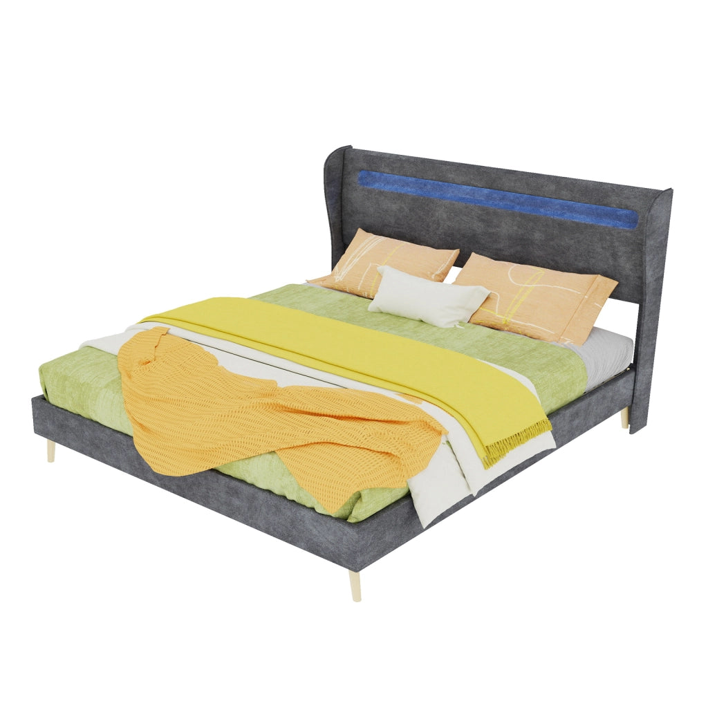 Letto matrimoniale con testiera regolabile e LED multicolore; 160 x 200 cm; grigio