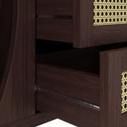 Credenza con 2 Ante Scorrevoli; 3 Cassetti in Rattan; Ripiani Regolabili e Piano Arrotondato; 140;5??40??76 cm; Naturale