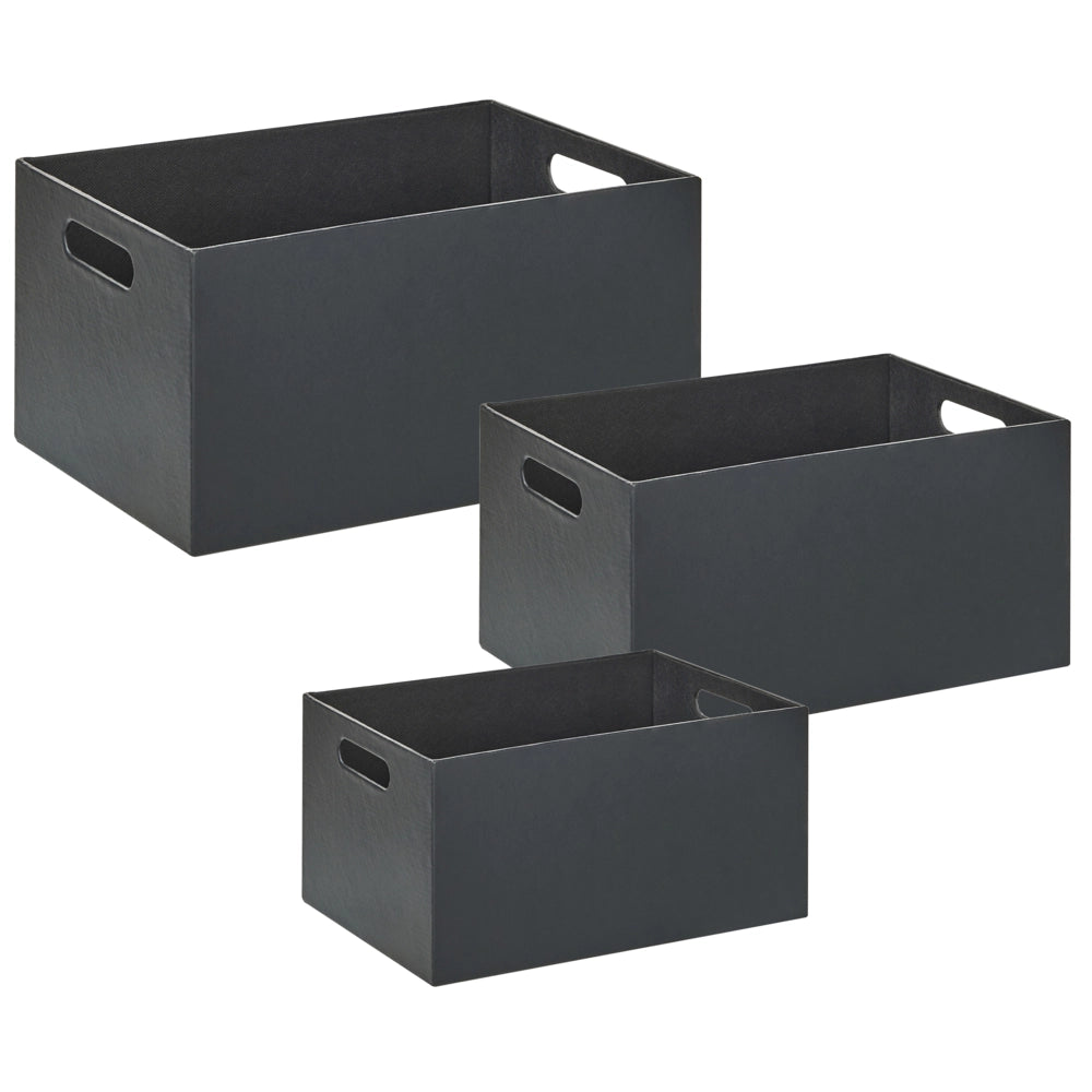 Set di 3 cesti portaoggetti con manici in ecopelle grigio fatti a mano