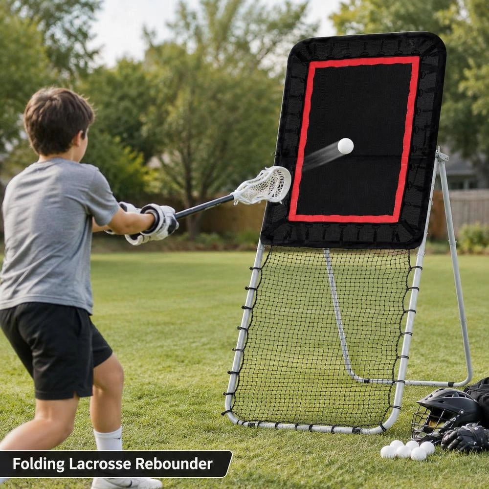 Collapsible Lacrosse Rebounder For The Backyard, 90 X 240 Cm Volleyball Return Net, Pitchback/throwback/baseball/softball Return Training Screen, Adjustable Angle, Shooting Practice Wall, Black