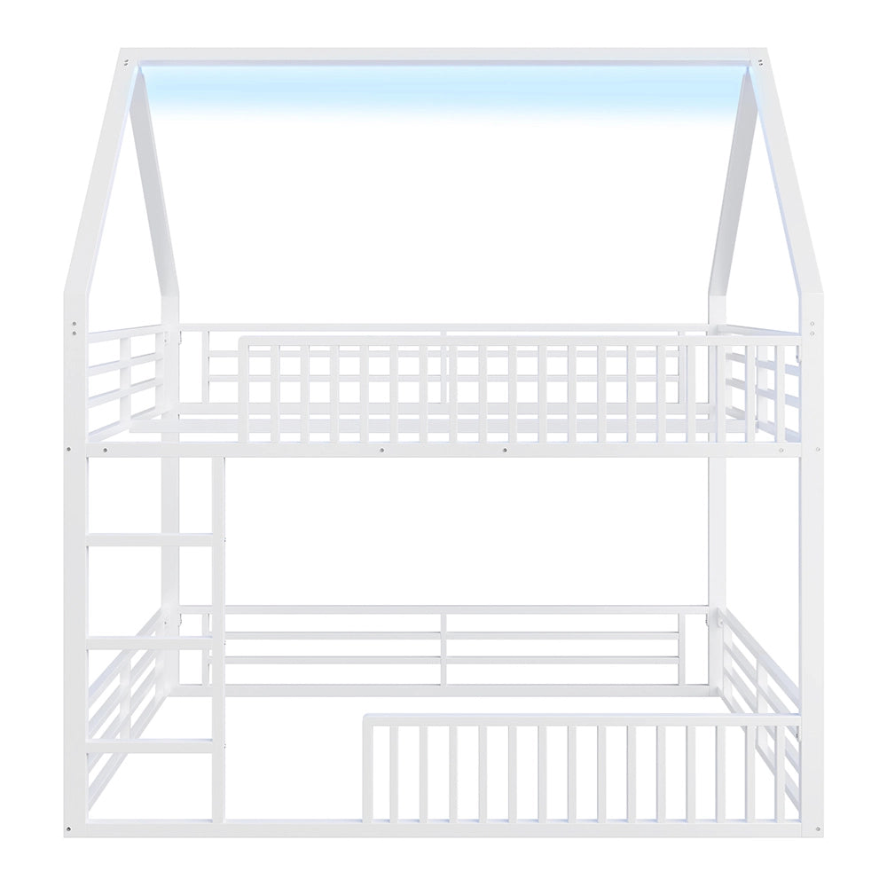 Letto a castello a casetta 140x200cm - Xylo - bianco, LED, sicuro