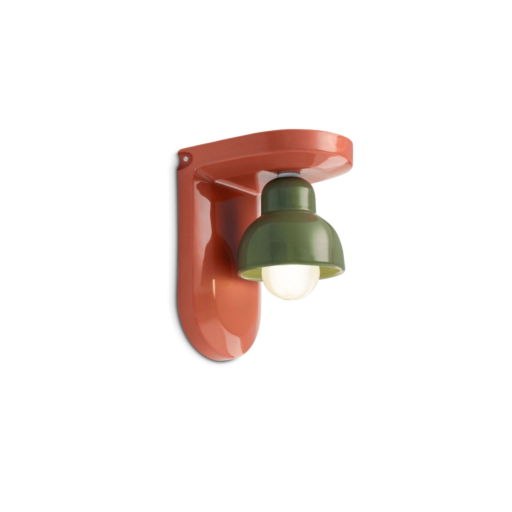Applique Vintage Decò Berimbau Ceramica Arancio Pokè E Verde Salvia 1 Luce E27