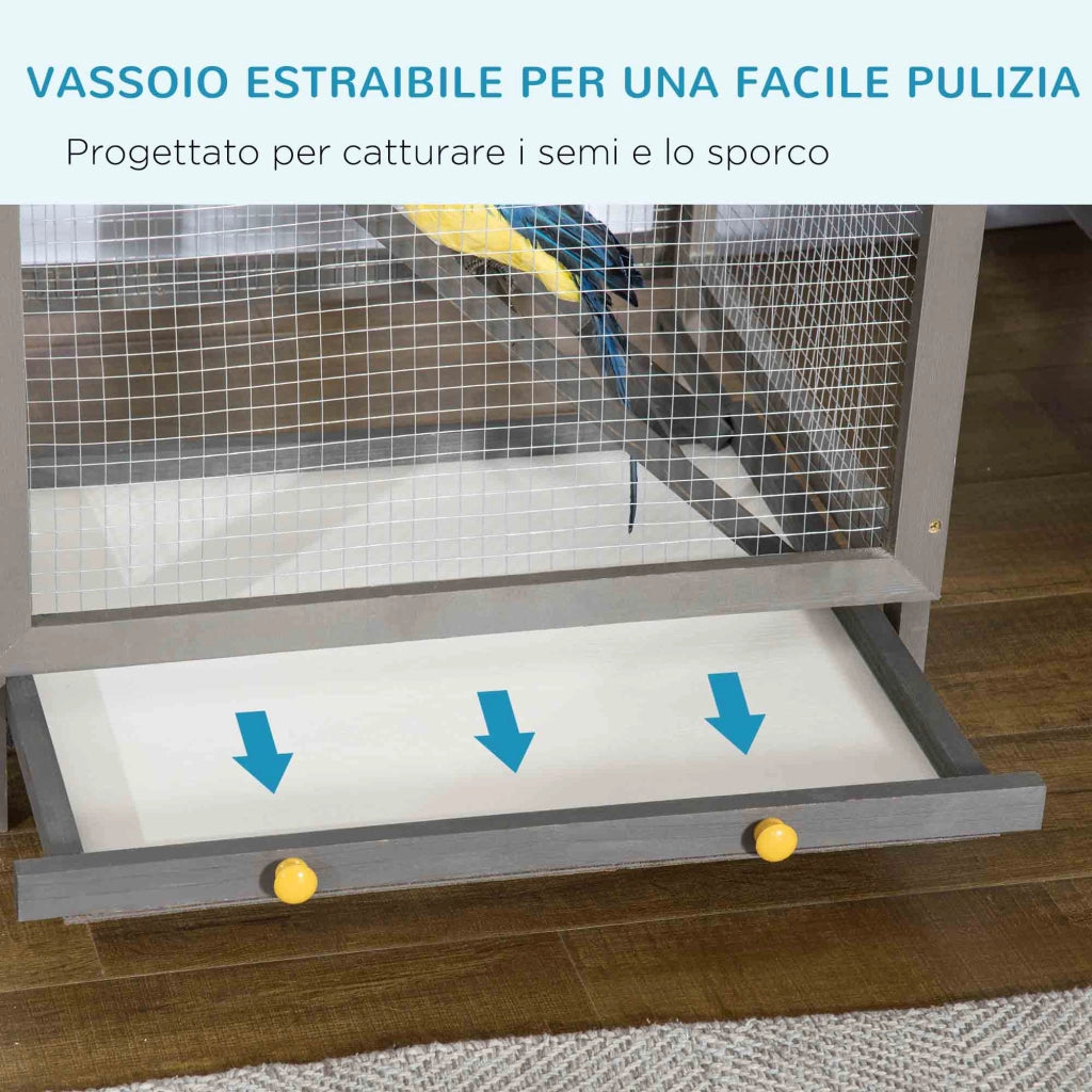 Gabbia per Uccelli Alta 165cm in Legno da Esterno con 2 Porte e Vassoio Estraibile, Grigio Chiaro