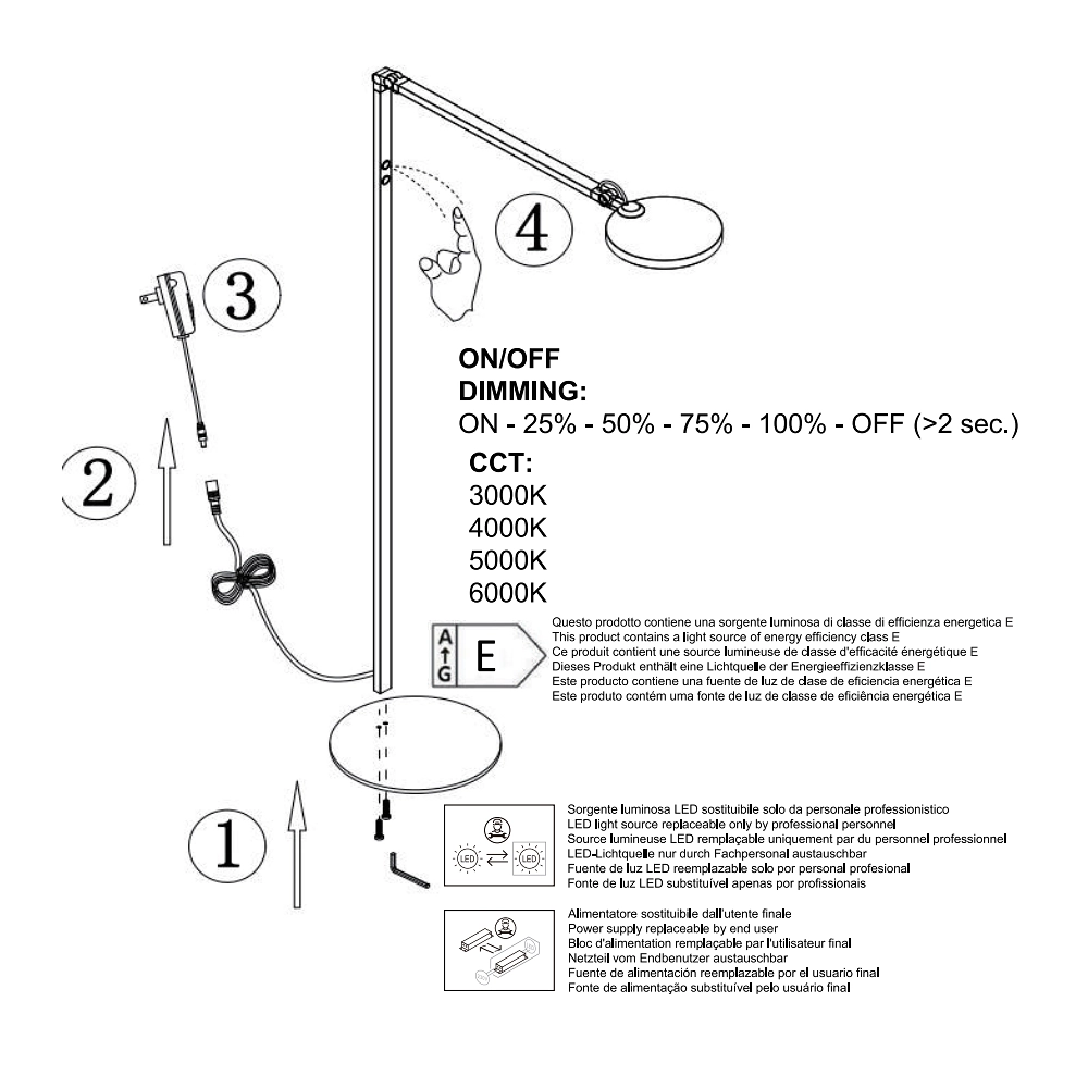 Regina - Piantana a Led Nera orientabile in metallo H.135 cm Fabas Luce - Luce a led 9W integrata CCT (3000K 4000K 5000K 6000K)