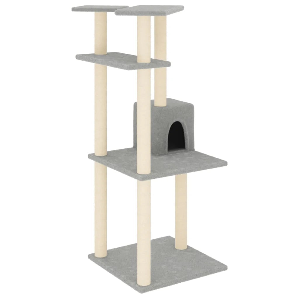 Tiragraffi per gatti torre per arrampicata giocattolo piattaforma per arrampicata con tiragraffi in sisal leggero 123 cm grigio 02_0022557