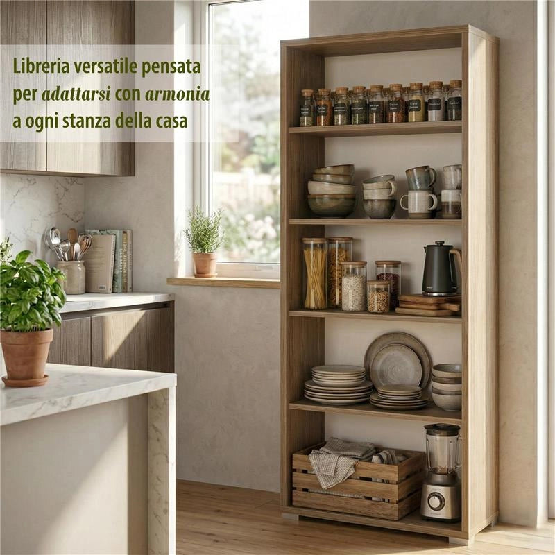LIBRERIA A GIORNO DA ARREDO IN LEGNO CON 5 RIPIANI 182X71X41 CM COLORE NOCE