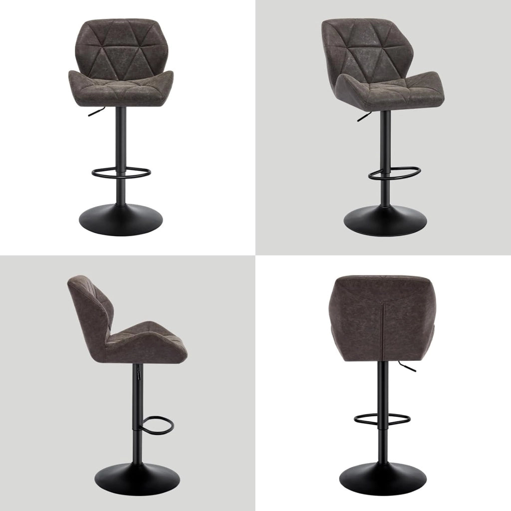 4X Sgabelli da Bar con Schienale Sedia Imbottita Regolabile in Altezza Lift Gas PU Grigio BH287gr-4