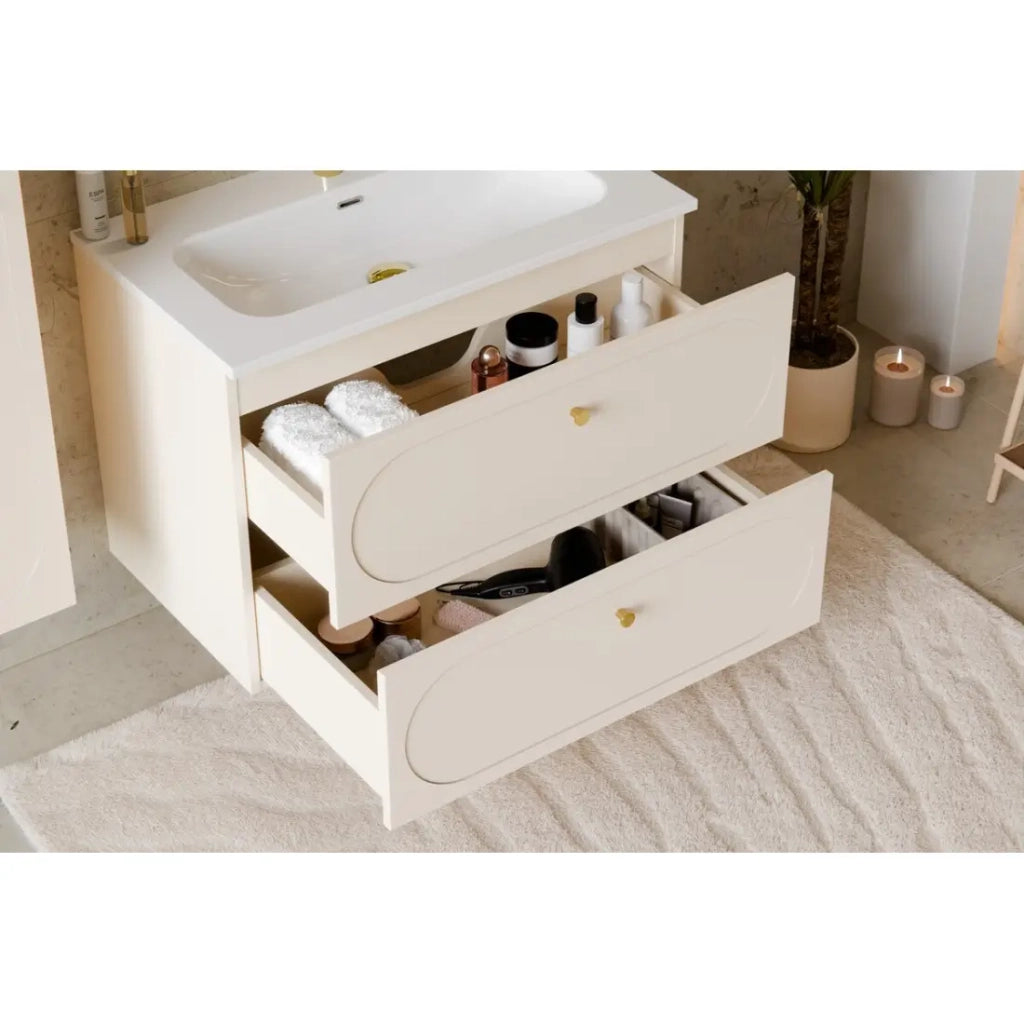 Set TORNADO beige: mobile sotto lavabo 80cm + piano per lavabo + colonna di stoccaggio