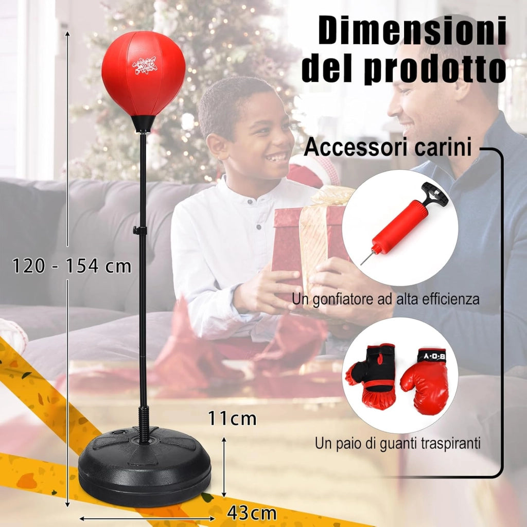 Punching Ball da Terra Altezza Regolabile 120-154 cm, Sacco di Pugilato con Guanti Inclusi, Palla di Boxe con Base per Adulti e Bambini