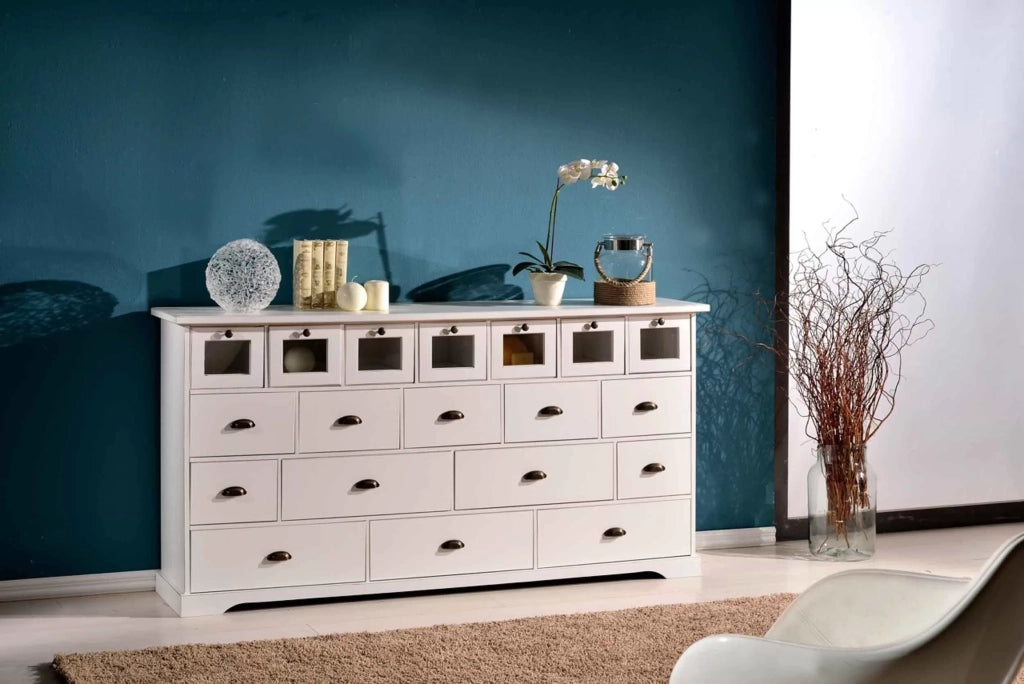 Madia credenza 12 cassetti in legno bianco opaco l.180 p.40 h.90 - Mobili 2G